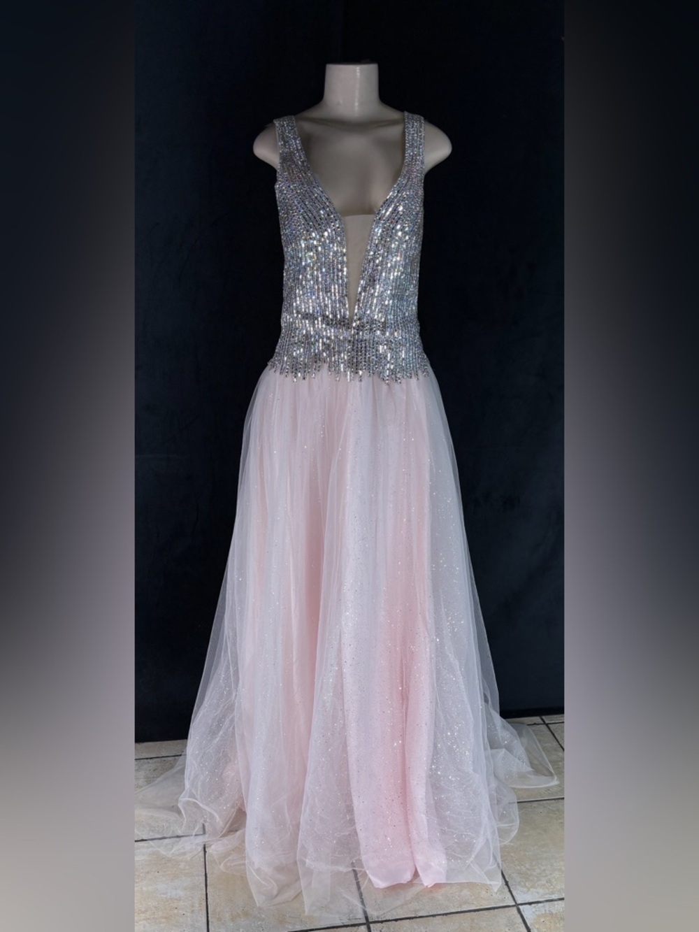Cinderella Blush Pink Beaded Evening Dress